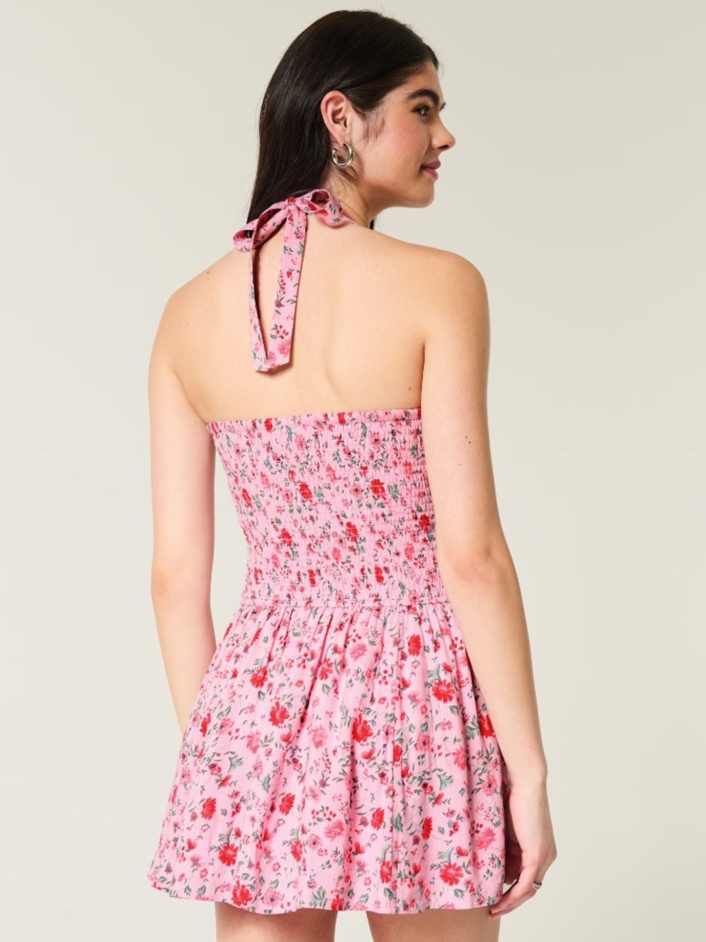 Hollister Pink Floral Drop Waist Halter Mini Dress Skort - Picture 7 of 7